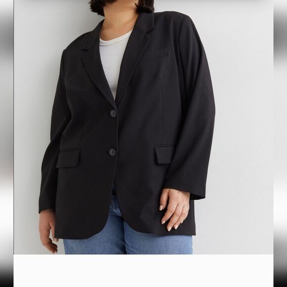 NEW H&M Oversized Blazer Jacket Black Womens Plus Size XXL Office Workwear - Picture 1 of 16